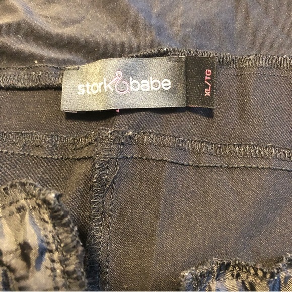 Stork & Babe XL Black Maternity High Rise Panel Straight Leg Pants Pockets - Picture 15 of 16